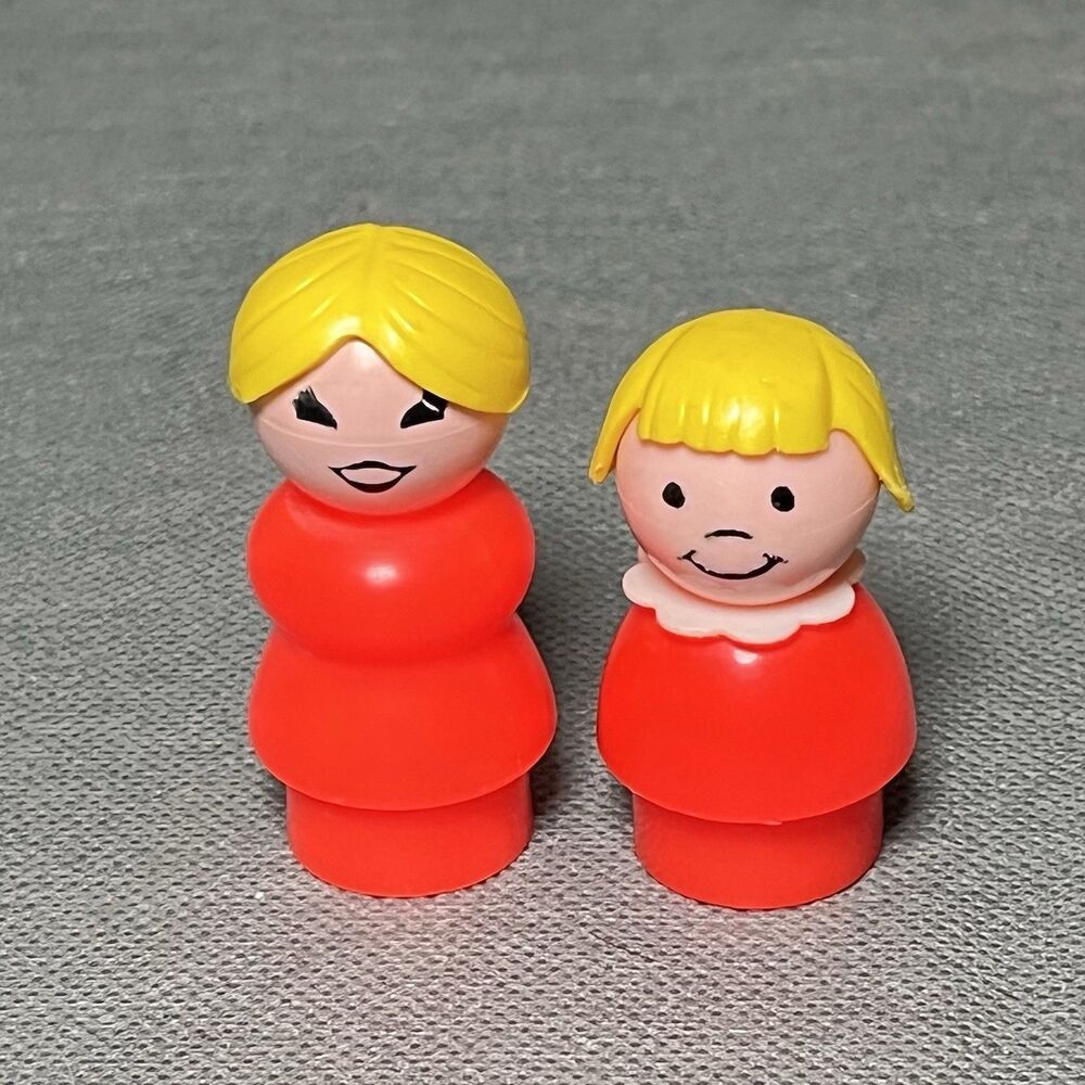 Lot 2 Vintage Fisher Price Little People Red Mom And Daughter Blonde